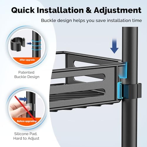 HAMITOR Corner Shower Caddy Tension Pole 4-Tier Black