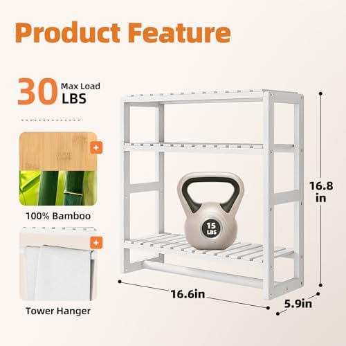 Galood 3 Tier Adjustable Bamboo Towel Rack Over Toilet Storage Unit