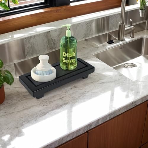 Black and White Natural Pine Vanity Tray for Bathroom and Kitchen