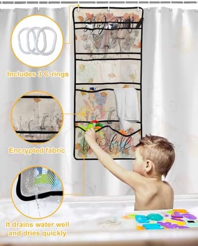 Retro Thanksgiving Pumpkin Shower Curtain with Mesh Organizer and Hooks