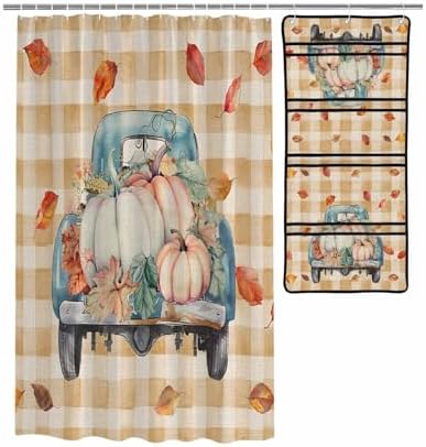 QueenKer Shower Curtain Set with Hanging Organizer