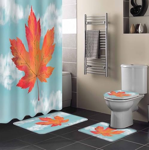 Thanksgiving Sky Fall 4 Pcs Waterproof Shower Curtain Set with Non-Slip Rugs