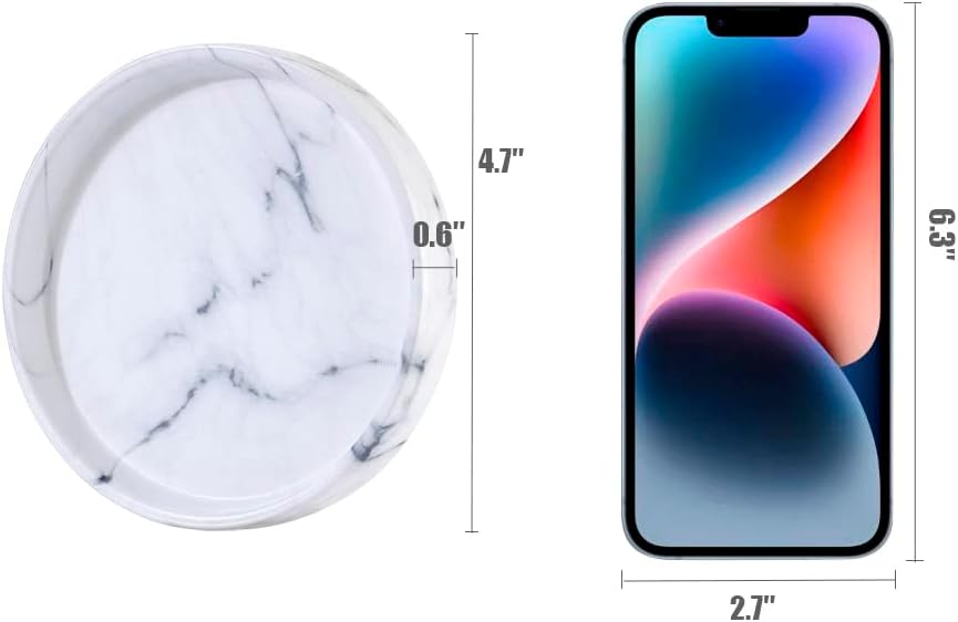 Elegant Marbled Round Jewelry Dish Key Holder White Ceramic Vanity Tray for Bathroom Organizer