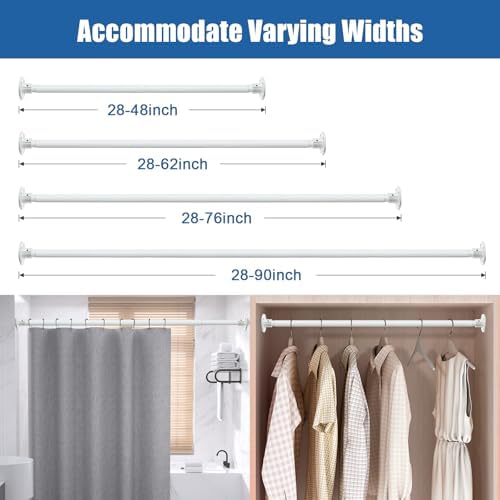 Adjustable Shower Curtain Rod 28-90 Inches Heavy Duty White