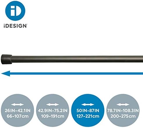 iDesign Cameo Metal Tension Curtain Rod 50-87 Inches Matte Black