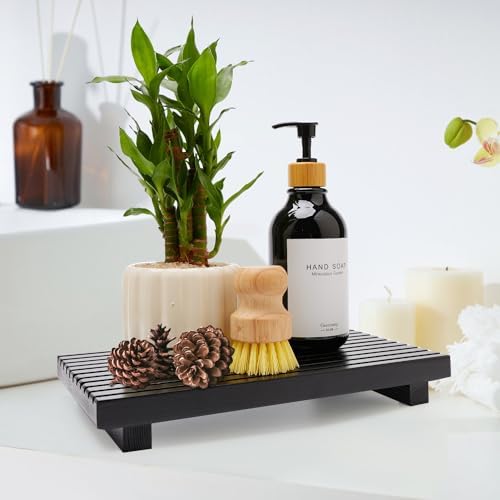 Renawe Waterproof Bathroom Soap Dispenser Holder Wood Pedestal Stand
