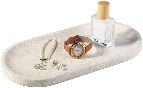 Koville Marble Tray 12x6 Inch Beige Vanity Organizer