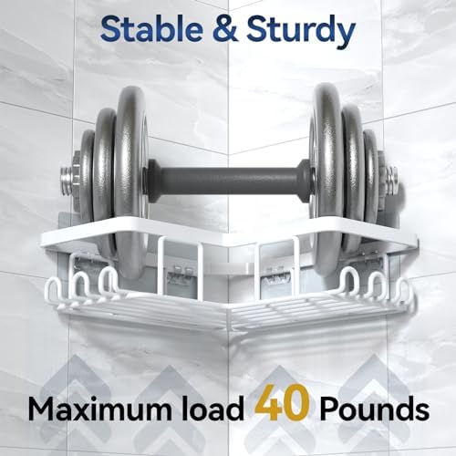 Yasonic Corner Shower Caddy with 12 Hooks and Soap Holder Rustproof Stainless Steel 3-Pack