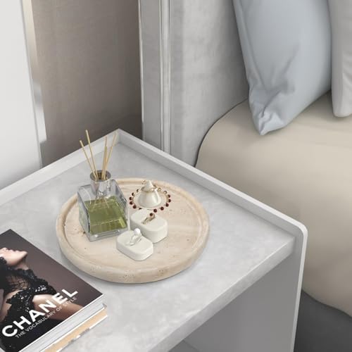 Travertine Tray Round Marble Vanity Tray for Bathroom Decor Small Ceramic Jewelry Holder
