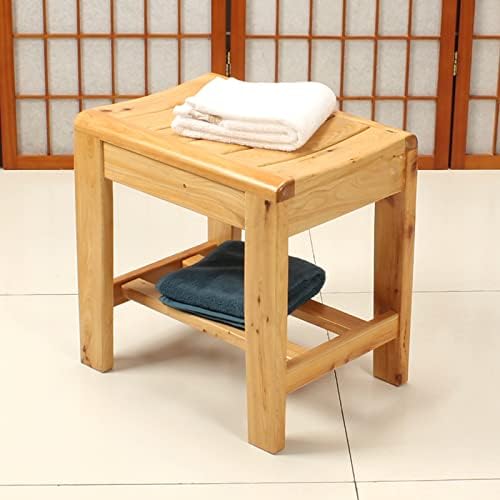 Wooden Shower Bench with 2-Tier Seat and Storage