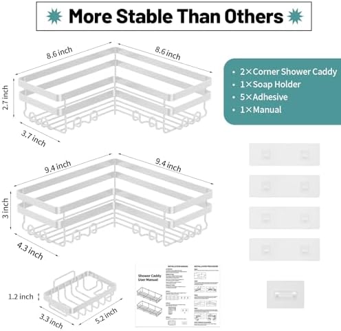 StorageRight Corner Shower Caddy 3 Pack Adhesive Organizer