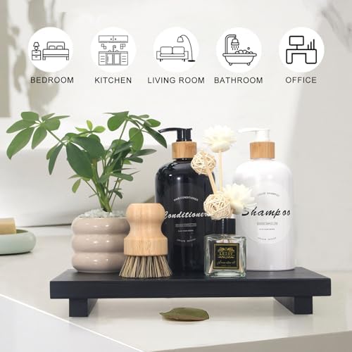 Ayiaren Black Wood Soap Dispenser Holder Organizer