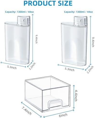3 Pack Laundry Powder Container and Dryer Sheet Holder Organized Storage Drawer with Labels