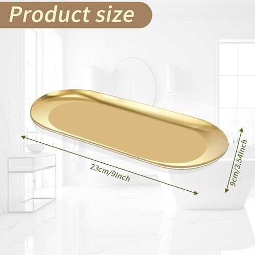 Wozoohyi Gold Decorative Tray 2 Pack Stainless Steel Vanity Tray for Bathroom Jewelry Storage