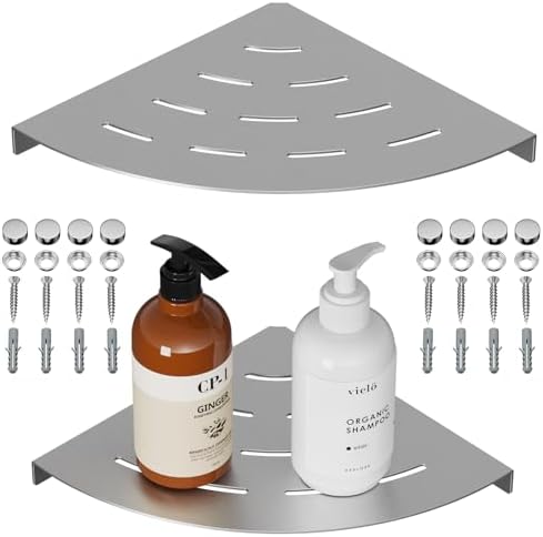 2 Pack Corner Shower Shelves Brushed Nickel Stainless Steel 8 in Drilling Installation