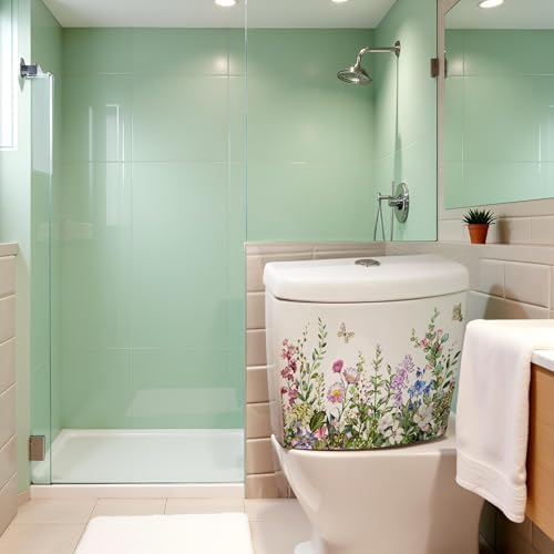 Vibrant Green Leaf Floral Toilet Lid Decals
