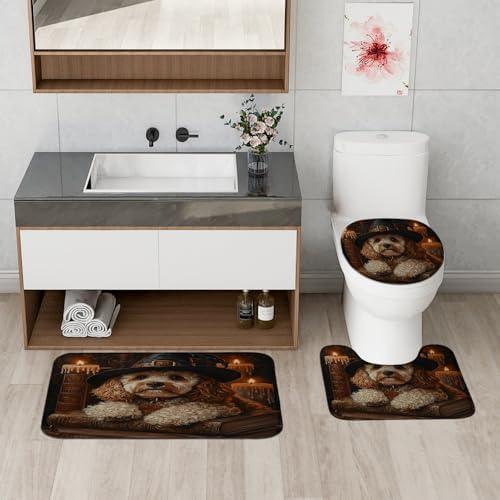 4PCS Halloween Witch Dog Bathroom Set with Non-Slip Rug