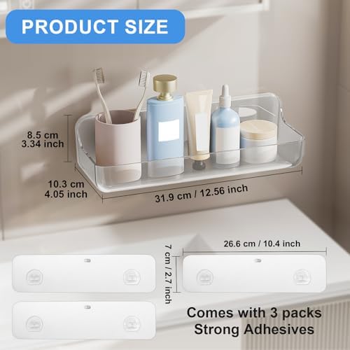 2pc Acrylic Wall Mount Organizer - No Drilling - Waterproof - Clear - Bathroom Shelves