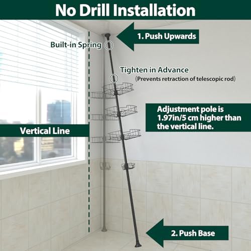 Adjustable Shower Caddy with 4 Shelves and Tension Pole