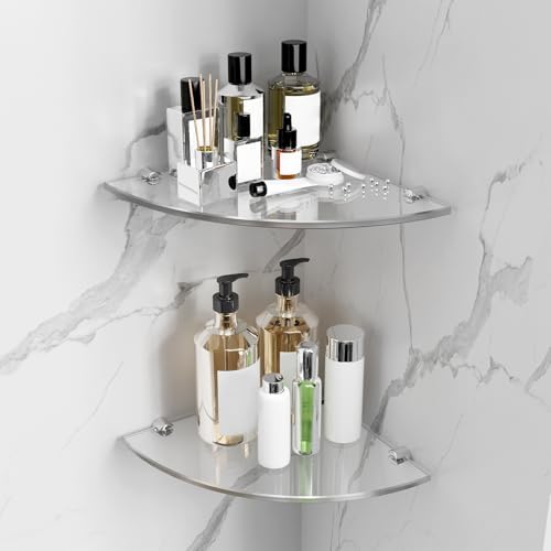 2-Pack Corner Shower Shelves with Tempered Glass