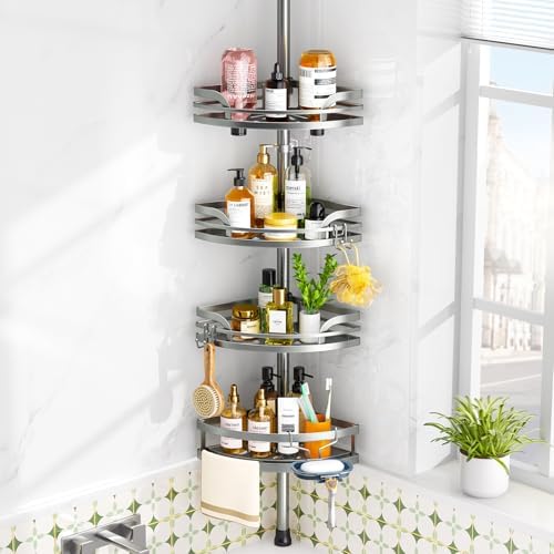 HAMITOR Shower Caddy Tension Pole 4-Tier Rustproof Organizer