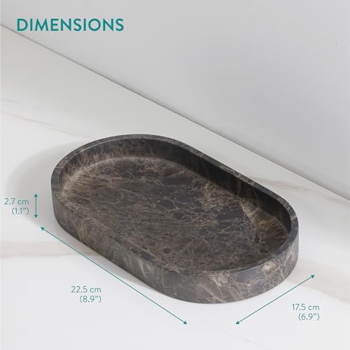 Navaris Marble-Look Round Vanity Tray - Brown Resin Organizer