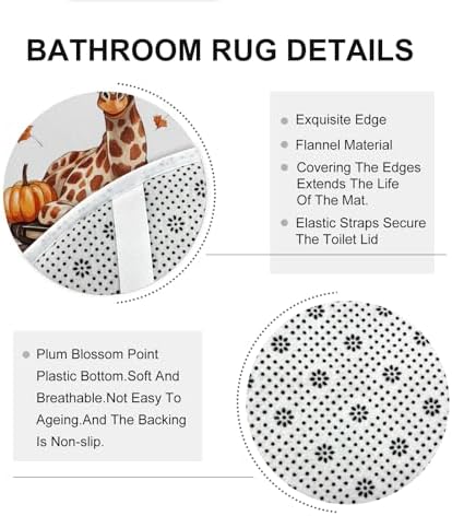 DESIHOM 4PCS Fall Giraffe Pumpkins Shower Curtain Set with Hooks and Non-Slip Rug