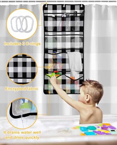 Singingin Shower Curtain Organizer Set Vintage Farmhouse Waterproof 10 Pockets Quick Dry Caddy