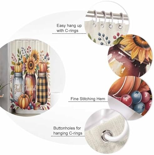Thanksgiving Fall 4 Pc Shower Curtain Set with Non Slip Rugs