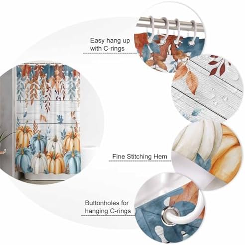 Harvest Pumpkin Shower Curtain Set with Non-Slip Rugs 4 Pcs
