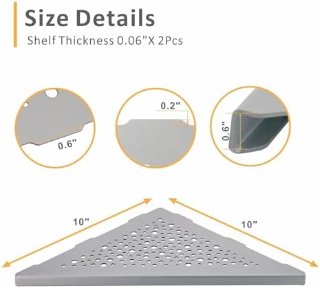 WELLUP Brushed Nickel 10 Inch Corner Shower Shelf 2 Pack No Drilling