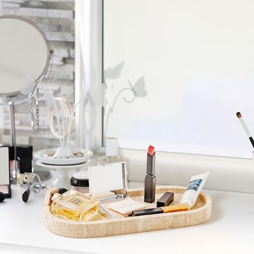 WORHE Marble Vanity Tray 118x5 Inch Natural Stone Jewelry Organizer