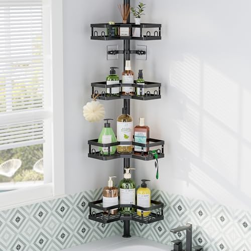 HEVEL Corner Shower Caddy Tension Pole Black
