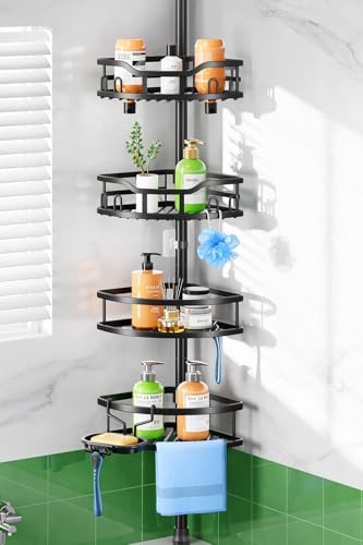 HAMITOR Shower Caddy Tension Pole - 4-Tier Black