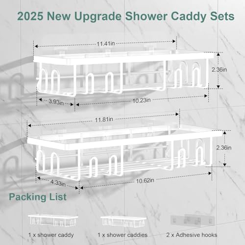 2025 New Adhesive Shower Caddy 2 Pack White
