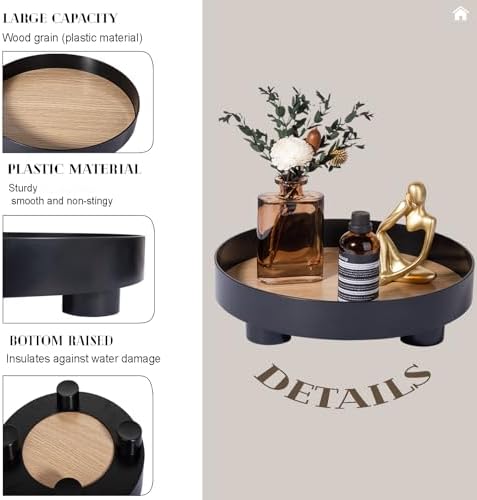Black 12 Inch Round Vanity Tray for Home Decor
