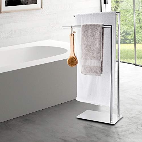 LANGPAI Freestanding Double Towel Rack Brass Chrome Bathroom Accessory