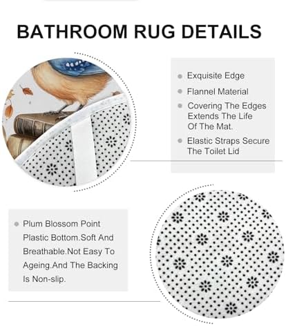 DESIHOM 4PCS Fall Blue Jay Bird Shower Curtain Set with Non-Slip Rug and Hooks