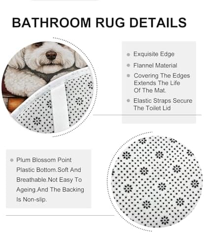 DESIHOM 4PCS Fall Bichon Frise Dog Shower Curtain Set with Non-Slip Rug and Toilet Lid Cover Mat
