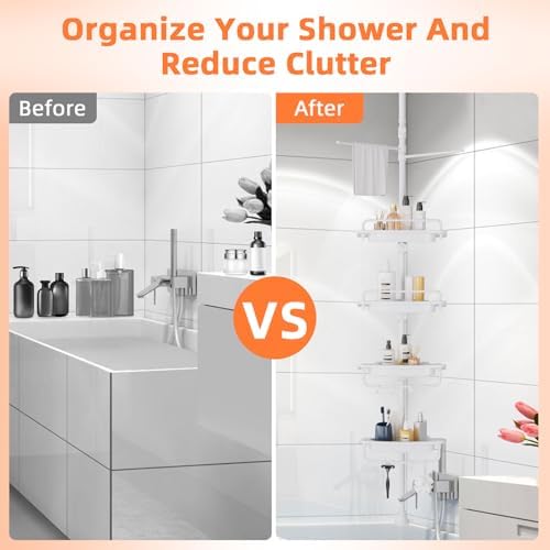 XLHOMO 32-122 Inch Corner Shower Caddy with 4 Tier Shelves