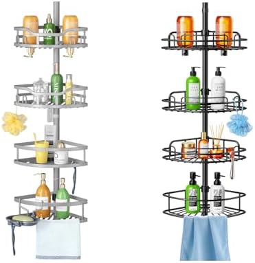 HAMITOR Corner Shower Caddy Tension Pole 4-Tier Adjustable Organizer