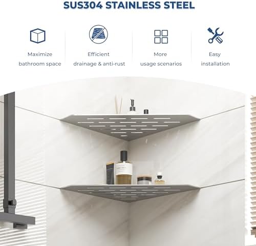 FerdY 2-Pack 10 Inch Brushed Nickel Recessed Corner Shower Shelf