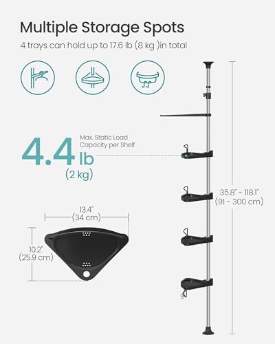 SONGMICS Corner Shower Caddy Tension Pole 4 Tier Adjustable