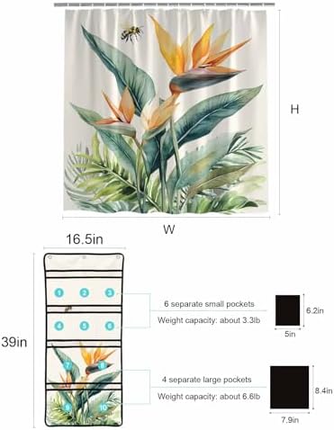 Shower Curtain with Mesh Organizer and Hooks 1