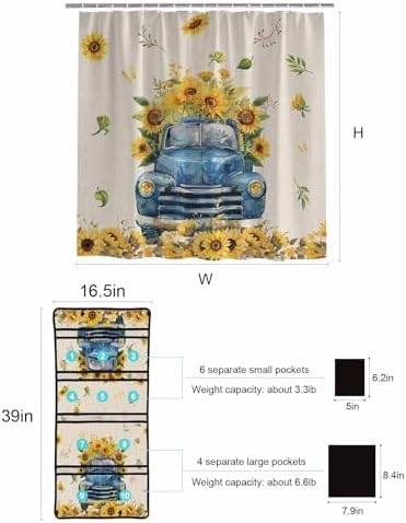 ZFUNCING Shower Curtain Set with Mesh Organizer and 10 Pockets