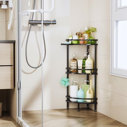 HapiRm Corner Shower Caddy with 3 Tiers and 4 Hooks