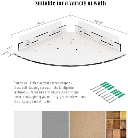 Acrylic Corner Shower Caddy Shelf 2 Pack - Space Saving Wall Mounted Organizer