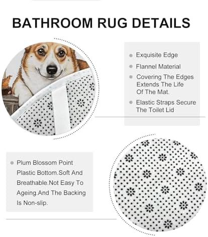 DESIHOM 4PCS Fall Corgi Dog Shower Curtain Set with Non-Slip Rug and Hooks