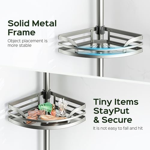 HAMITOR Shower Caddy Tension Pole 4-Tier Rustproof Organizer