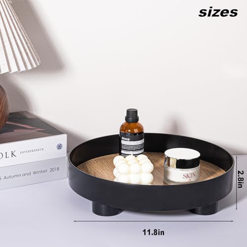 Black 12 Inch Round Vanity Tray for Home Decor